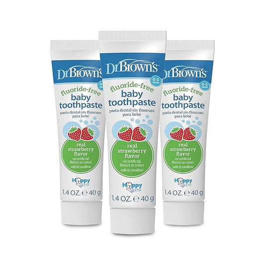 Dr. Brown's Baby Toothpaste, Strawberry Flavor Toddlers and Kids Love, Fluoride Free, Made in The USA, 0-3 Years, 1.4oz, 3 Pack