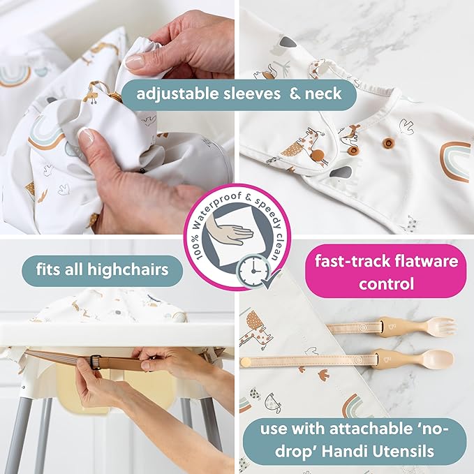 BIBaDO - Long Sleeve Baby Bibs - Babies & Toddlers 6-36 Months - Coverall Baby Led Weaning Bib - Easy Wipe, Soft & Waterproof