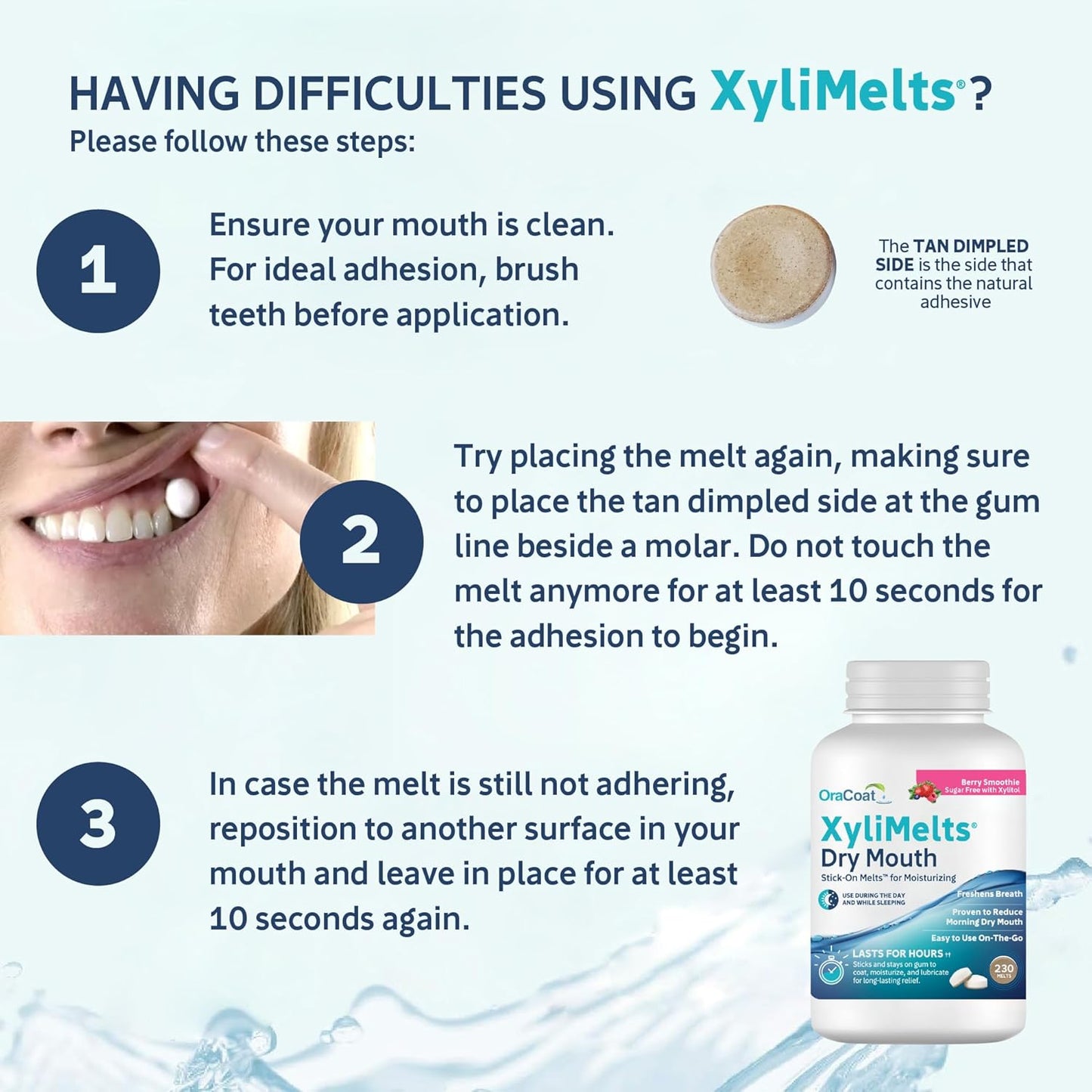 Oracoat XyliMelts for Dry Mouth Night Time or Day - Moisturizing Dry Mouth Adhering Discs, Sugar Free with Xylitol, 230 Count, Berry Smoothie Flavor, 8-Hour Relief