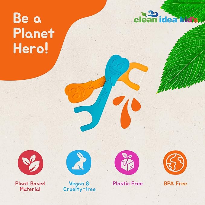 Kids EcoFlossers 200ct, Easy to Hold Kids Flossers, Fun & Colorful Kid Flossers, Natural Kid Floss, Plastic Free Biodegradable Floss Picks, Toddler Flosser Stick