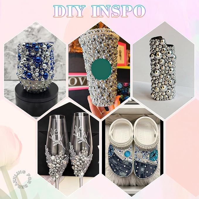 13500Pcs Flatback Pearls for Bedazzling (Silver) with 3Pcs B7000 Jewelry Glue, Assorted Size 2/3/4/5/6/8/10mm Half Pearl, Bedazzling Gems for Crafting Clothing Tumbler Shoes Embellishment Nail Art