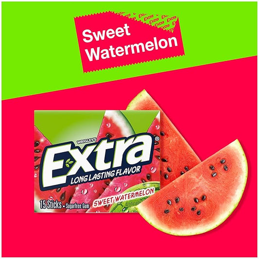 EXTRA Gum Sweet Watermelon Sugarfree, Bulk, Individually Wrapped, Long-Lasting Juicy Watermelon Flavor, Perfect for Fresh Breath at School, Work, and Travel 15 Count, Pack of 10