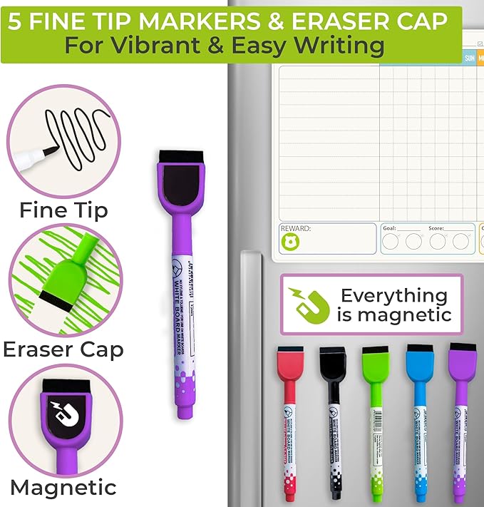 QUOKKA Behavior Chore Chart for Multiple Kids -7x10 inch Magnetic Board Also Hangs on The Wall - Includes 2 Charts and Accessories - Accommodates All Ages from Toddlers to Teens