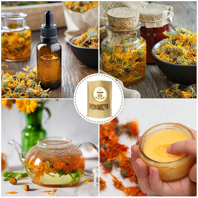 Cure Wid Pure Certified Organic Dried Calendula Flowers | 4 oz Resealable Pack Whole Organic Calendula Flowers for Skincare,DIY Remedies & Herbal Tea | Vibrant Color & Aromatic Dried Marigold Flower
