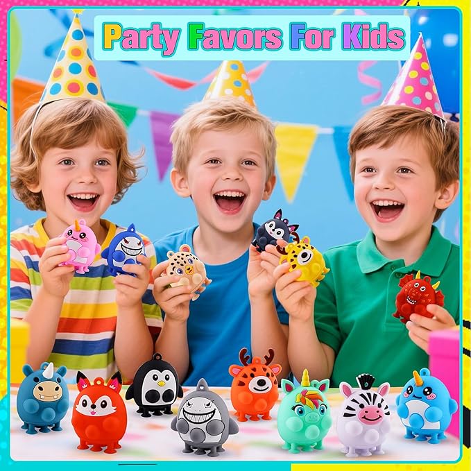 24 PCS Party Favors for Kids, Silicone Animal Pop Fidget Toys with Suction, Birthday Gifts for Boy Girls, Treasure Box Toys, Goodie Bag Stuffers, Prizes for Kids, Pinata Stuffers