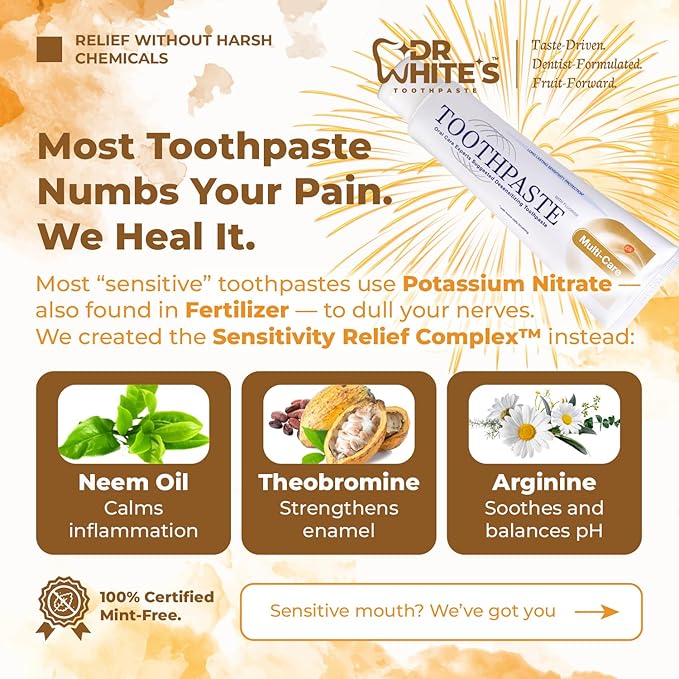 Dr. White’s Fluoride-Free nHA Toothpaste 2-Pack; Dentist-Formulated, Nano Hydroxyapatite + Xylitol, Sensitivity Relief Complex™, Mint-Free, Enamel Safe, Swallow-Safe (3.5 Oz, Mango Joy)