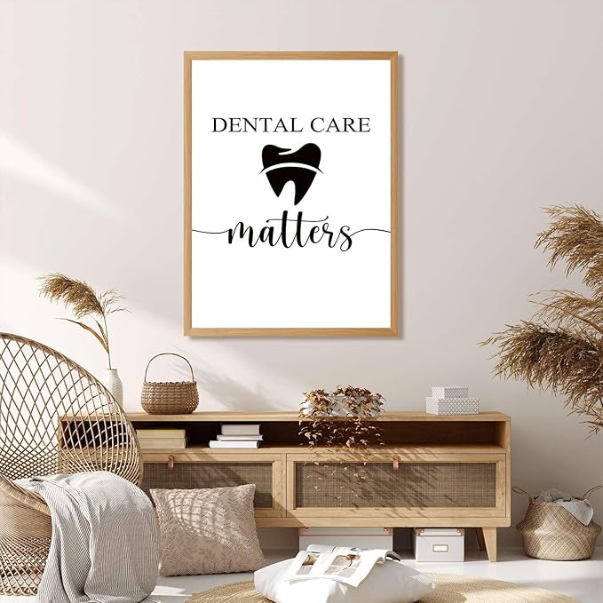 Framed Dental Care Matters Poster Canvas Print Art, Minimalist Aesthetic Wall Art Painting, Trendy Pictures, Wall Decoration for Bathroom, Office, Dorm Room Home Decor (Wood Framed,16L"X24W")