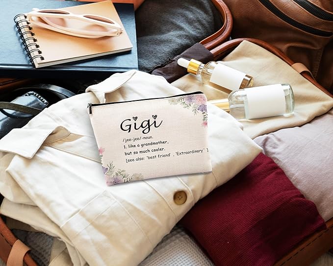 kdqua Gigi Floral Makeup Bag, Best Grandma Gifts from Granddaughters Grandsons, Gigi Gifts for Christmas Birthday from Grandkids Cosmetic Bags Zipper Pouch Travel Organizer Toiletry Bag