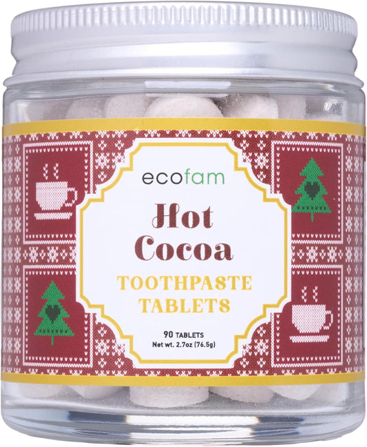 Ecofam Toothpaste Tablets - Hot Cocoa Chewable Toothpaste for Fresh Breath | Fluoride Free | Nano Hydroxyapatite | 90 Tablets