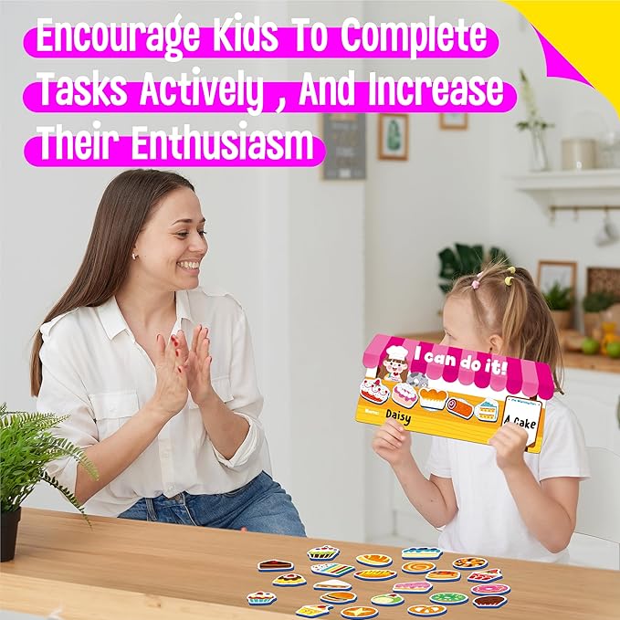 “I CAN DO IT” Token Board, Magnetic Reward Chart with 31 Snack Magnets, Market-Themed Reward System Board, Incentive Chart for Good Behavior and Responsibility, Great for Toddlers, Kids, Students