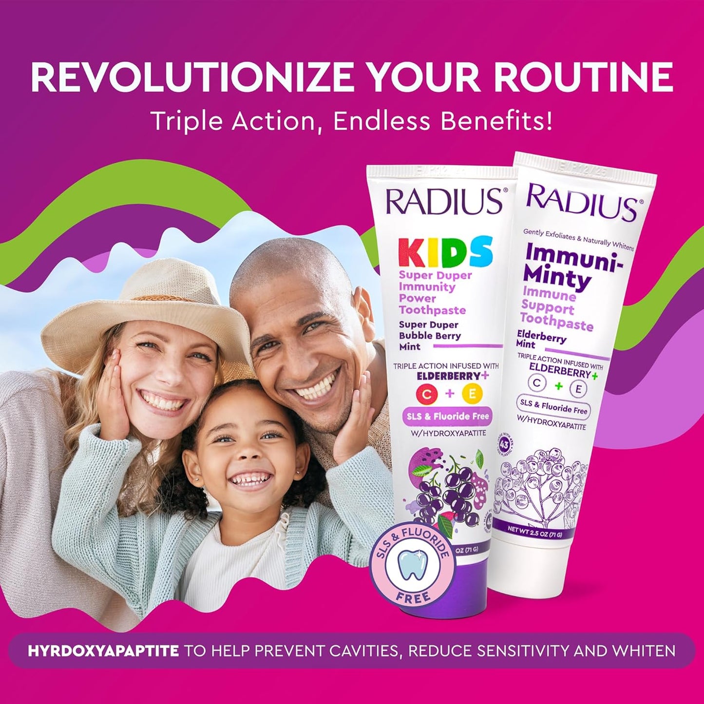 RADIUS Kids Super Duper Immunity Power Toothpaste 2.5 Oz - Super Duper Bubble Berry Mint - Pack of 3