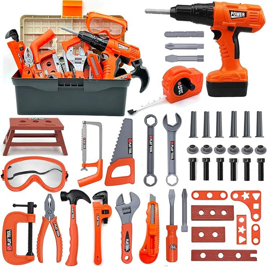 Kids Tool Set – 48 Piece Toddler Tool Set with Electronic Toy Drill& Tool Box,Pretend Play Kids Toys,Construction Kits Toys for Kids Ages 3 4 5 Years Old, Toddler Boy