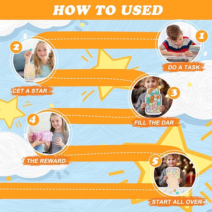 Magnetic Reward Jar, Star Reward Jar Set for Kids Potty Training Reward Jar System for Classroom, Magnetic Reward Jar for Classroom Board Behavior Management Home Reward Jar (Natural Wood)