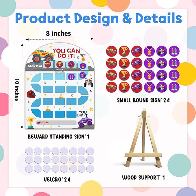 Truck Reward Chart, Behavior Chart for Kids at Home, Wooden Incentive Chart Signboard with 24 Tokens, Colorful Sticker Charts Classroom Essentials -08