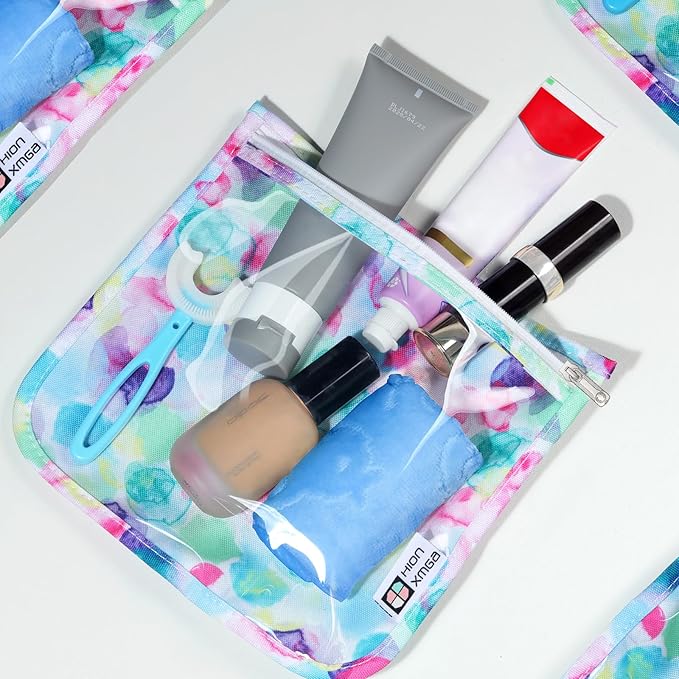 TSA Approved Toiletry Bag, Set of 3 Clear Travel Toiletry Bag Quart Size Zipper Travel Pouch, Waterproof Makeup Cosmetic Bag for Women Men Kids Toiletries Carry on, Watercolor Large