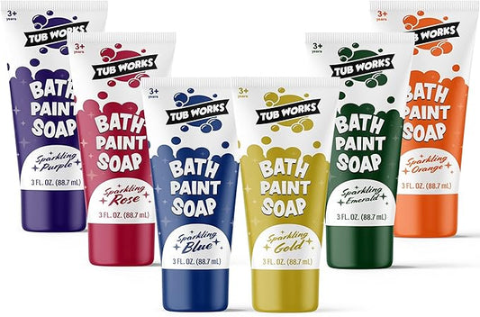 Tub Works® Bath Paint Soap Bath Toy, Shimmer 6 Pack | Non-Toxic | Washable Bathtub Paint for Finger Painting on Tub Walls | Ideal Toddler Bath Toys for Creative Play | Easy to Clean, Fun Paint Soap
