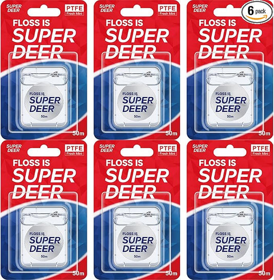 Super Deer Flat Dental Floss - Mint, PTFE Floss, Gentle on Gums, Expands & Stretches,Plaque Remover for Teeth, Shred Resistant, Floss Slides Smoothly, Easy to Use, 55 yd (6)