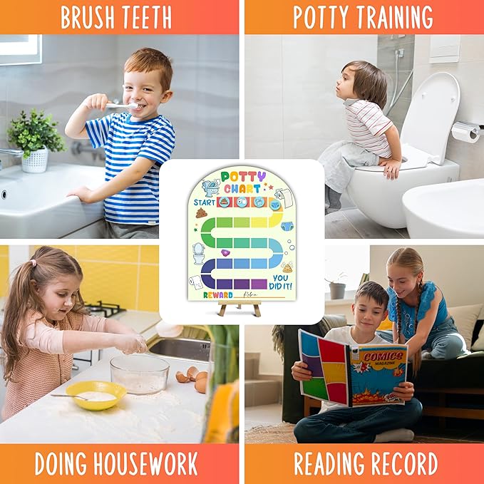 Potty Training Wooden Reward Chart, Behavior Reward Charts, Routine Calendar, Incentive Responsibility Chart for Boys Girls Kids Toddlers Good Habits, 08