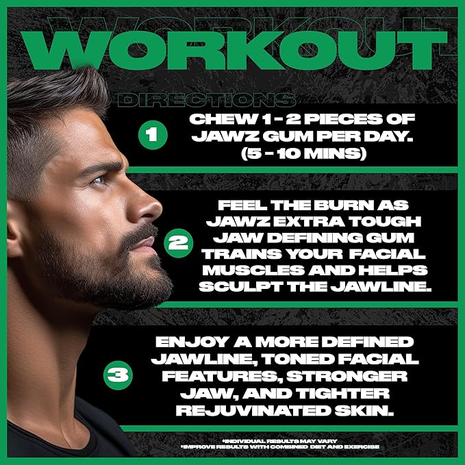 Jawline Chewing Gum (4 Month Supply) Mint - Define Your Jawline, Slim and Tone Your Face - Facial Exerciser for Men and Women - Sugar Free Hard Gum (10 Packs) (120 Pieces)