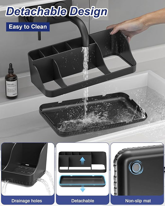 Bathroom Counter Organizer and Storage, 7 Slots Detachable Toothbrush Holders for Bathrooms, Anti-Slip Electric Toothbrush and Toothpaste Holder Countertop Vanity Organizer Accessories for Adults Kids