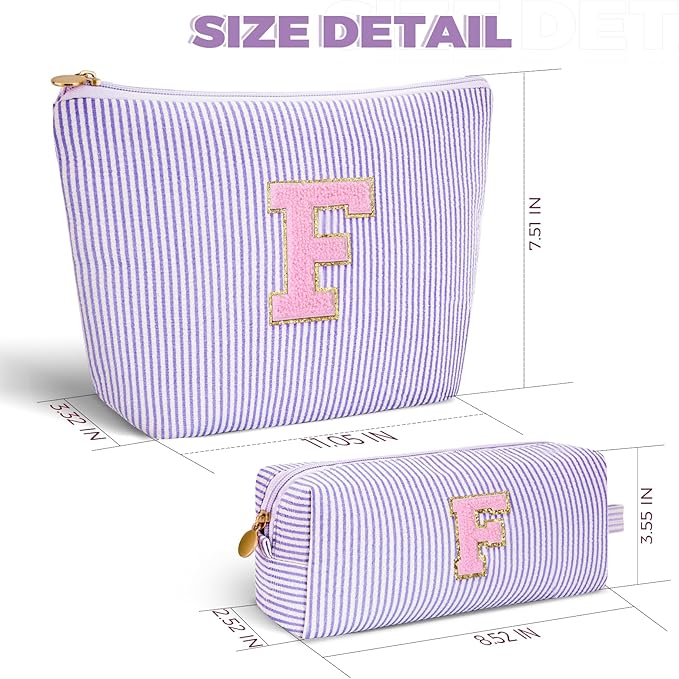 Personalized Makeup Bag for Women Girls - Fashion Cosmetic Bag Trendy Travel Toiletry Bag with Initials Letter - Teen Gifts - Lavender,F