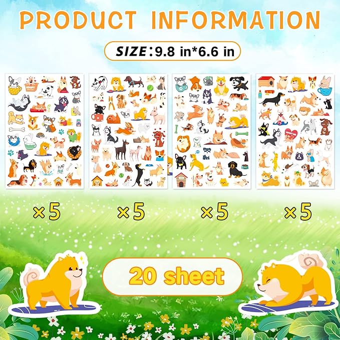 Cute Dog Stickers Puppy Pet Decal Sticker 780 Counts Party Gifts Goodie Bags Decor School Reward Animal Birthday Party Favors Vinyl Waterproof Dog Water Bottle Laptop Stickers Invitation Decor