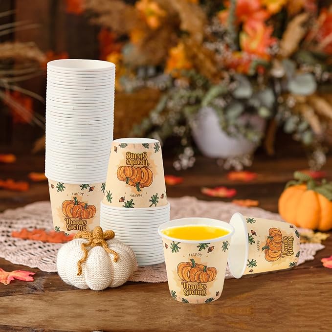 Tamone 300 Pack Thanksgiving Cups 3 oz Bathroom Cups, Small Paper Cups, Mouthwash Cups, Disposable Paper Cups,3oz Pumpkin Paper Cups for Party, Picnic, BBQ, Travel, Home and Event