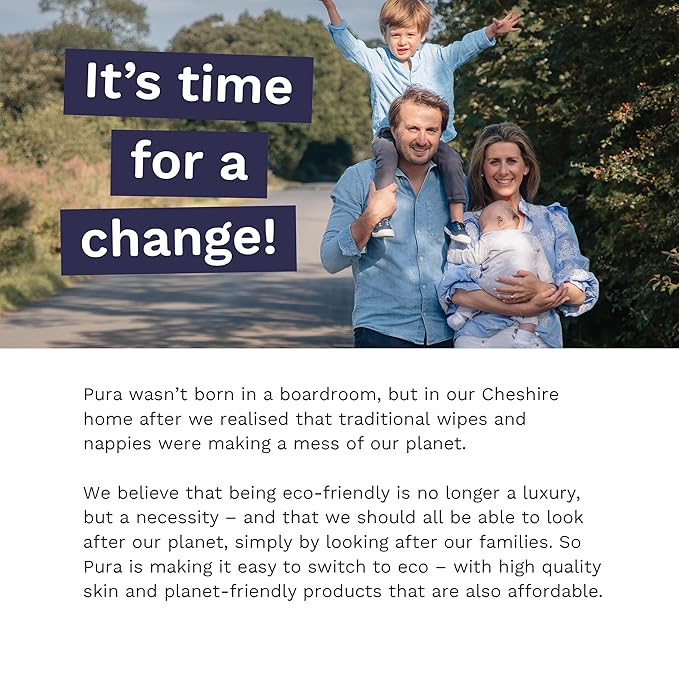 Pura Flushable Toddler Wipes 3 x 60 Wipes (180 Wipes), 100% Plastic Free, 99% Water, Hypoallergenic & Fragrance Free, Totally Chlorine Free, Kids Toilet Wipes, Potty Training