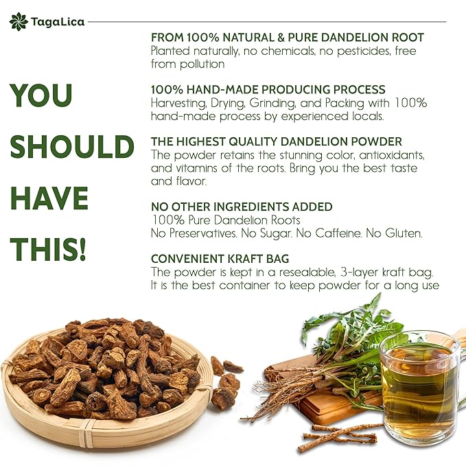 Tagalica, 2 oz Dandelion Root Powder, 100% Natural and Pure from Dandelion Root, No Additives, No Gluten, No Sugar, Vegan