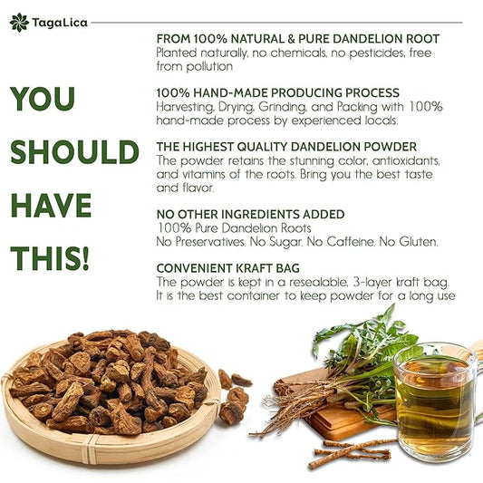 Tagalica, 2 oz Dandelion Root Powder, 100% Natural and Pure from Dandelion Root, No Additives, No Gluten, No Sugar, Vegan