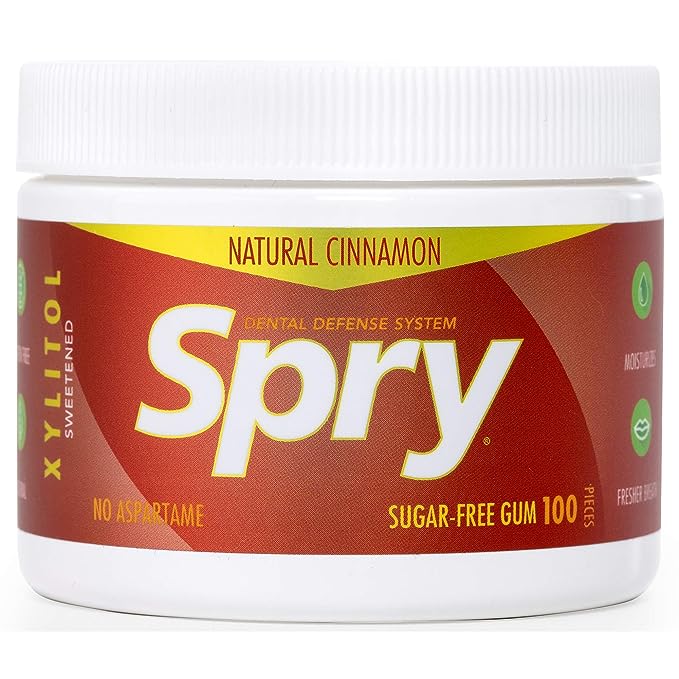 Spry Fresh Natural Xylitol Chewing Gum Dental Defense System - Aspartame-Free, Sugar-Free, Non-GMO, Gluten-Free (Cinnamon, 100 Count - Pack of 1)