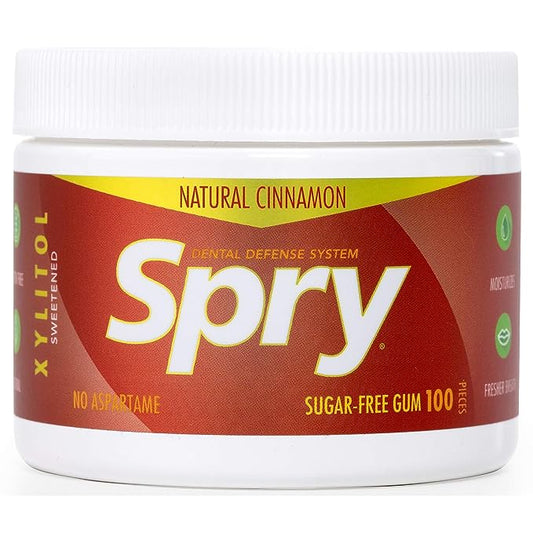 Spry Fresh Natural Xylitol Chewing Gum Dental Defense System - Aspartame-Free, Sugar-Free, Non-GMO, Gluten-Free (Cinnamon, 100 Count - Pack of 1)