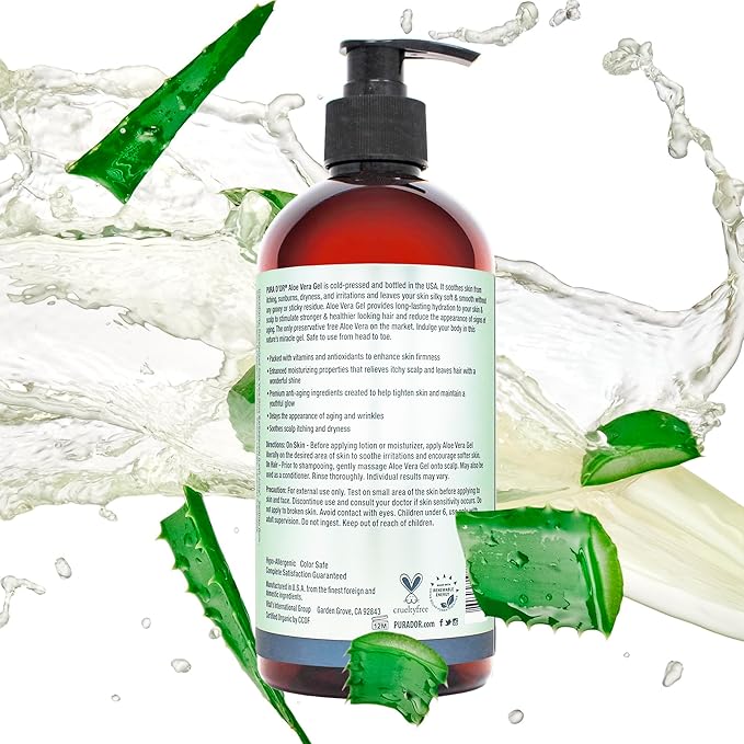 PURA D'OR ORGANIC Aloe Vera Gel Lavender (16 Oz X 3) All Natural - ZERO Artificial Preservatives - Deeply Hydrating & Moisturizing - Sunburn, Bug Bites, Rashes, Small Cuts, Eczema Relief - Skin & Hair