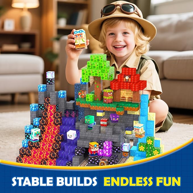 Coodoo 200 PCS Magnetic Blocks (0.8in) - Magnetic Building Blocks Magnet Toy Outdoor Sensory Toddler Toys for Ages 5-7 8-13 3 4 5 6 7 8, Idea Gifts for Boys and Girls Age 3+ Years Old Kids Toys Games