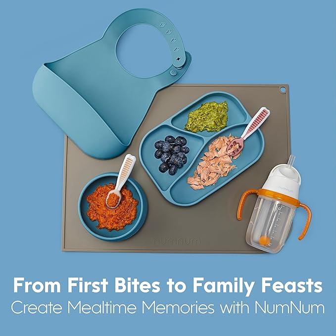 NumNum Baby Spoons Set, Baby Essentials Pre-Spoon GOOtensils for 6+ Months, First Stage Self-Feeding Spoons for Baby Led Weaning (BLW), Silicone Toddler Utensils, BPA-Free, 2 Pack Frosty Lilac/Rosebud