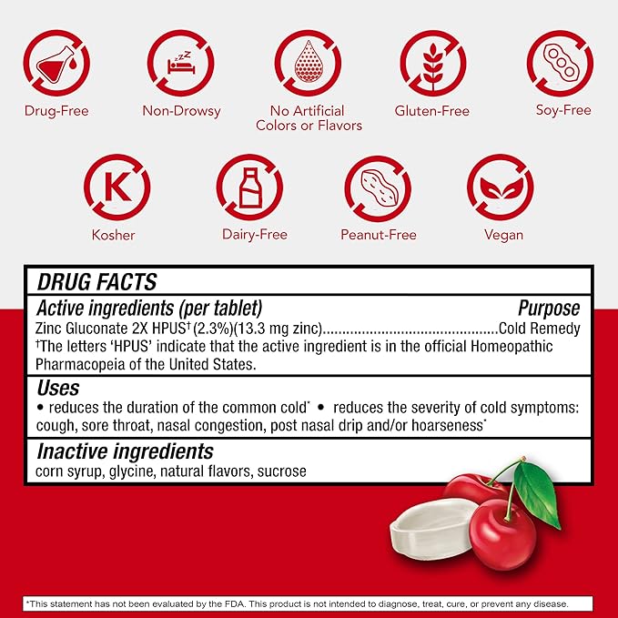 Cold-Eeze Natural Cherry Zinc Lozenges, 25 Count (Pack of 2)