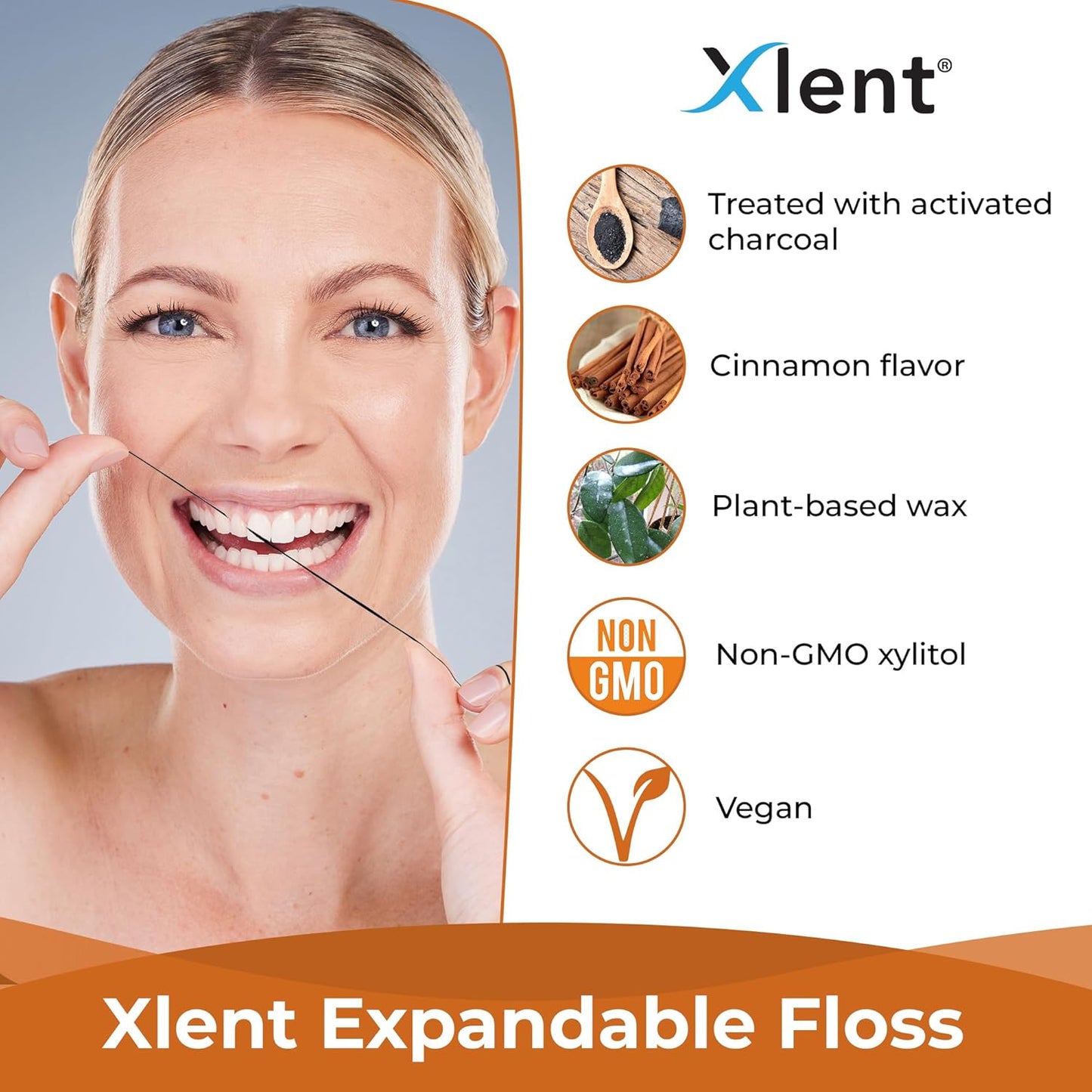 Xlent Expandable Floss Treated Activated Charcoal, Xylitol Natural Based Wax (Cinnamon, Pack of 3 (Refills Only))