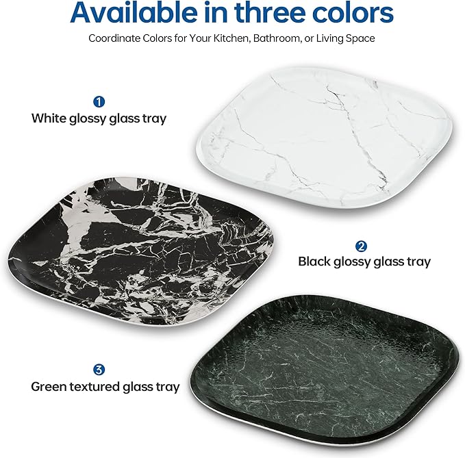 Vanity Decorative Tray, 12" x 12" Black Marble Pattern Perfume Tray, Bathroom Tray Countertop Organizer for Soap Towel, Jewelry, Candle