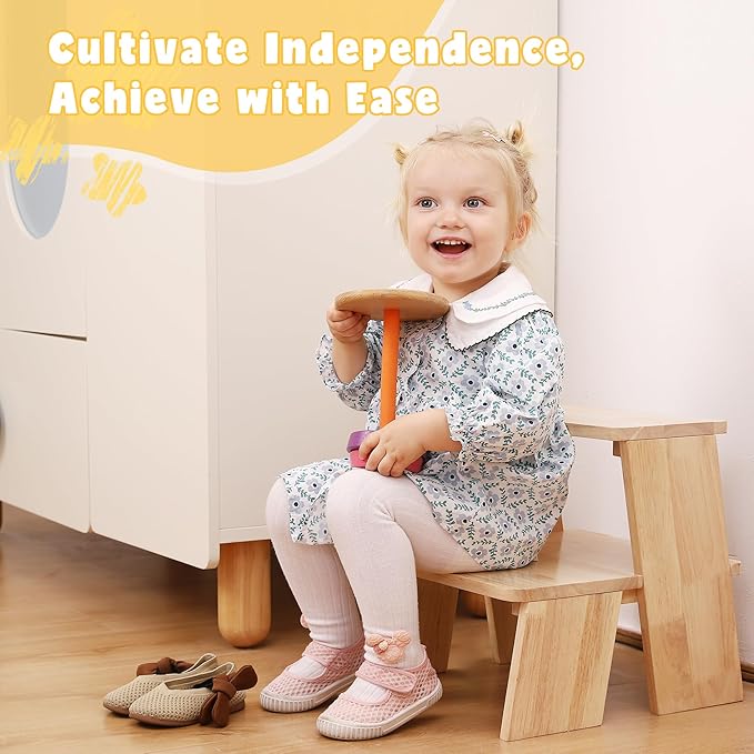Wooden Toddler Step Stool for Bathroom Sink, Kids Step Stool with Non-Slip Pads for Potty Training and Bedroom Access