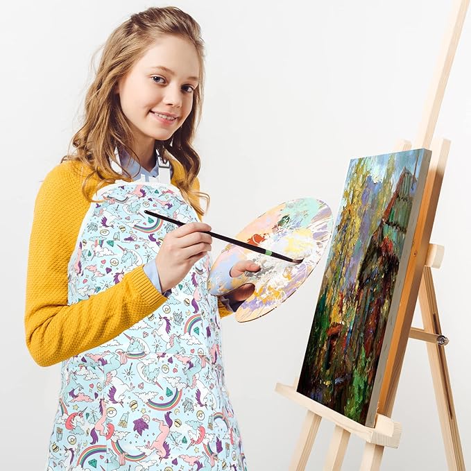 FreeNFond Kids Apron Adjustable Child Apron with 4 Pockets for Baking Painting