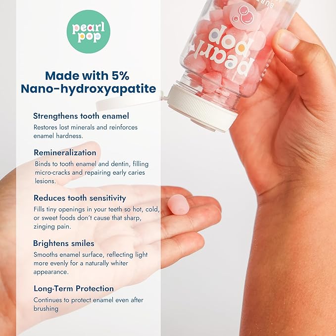 Toothpaste Pearls, Chewy Fluoride Free Toothpaste for Kids, Stocking Stuffer, Made with Nano Hydroxyapatite & Xylitol, Foam Free, Mess-Free Travel Tooth Paste, Mint Kiss, 65ct