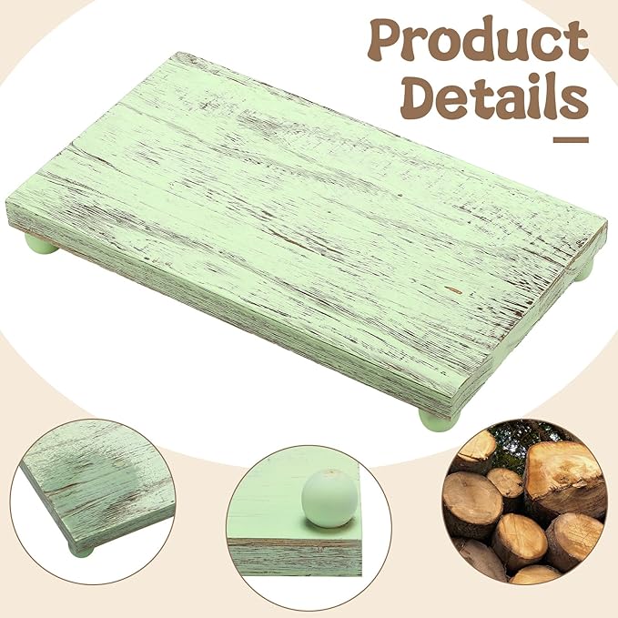 Amyhill Wood Pedestal Stand Kitchen Soap Tray Farmhouse Wooden Riser Stand for Kitchen Bathroom Counter Table Decor Plant Candle Vases Display (12 x 7 Inch,Green)