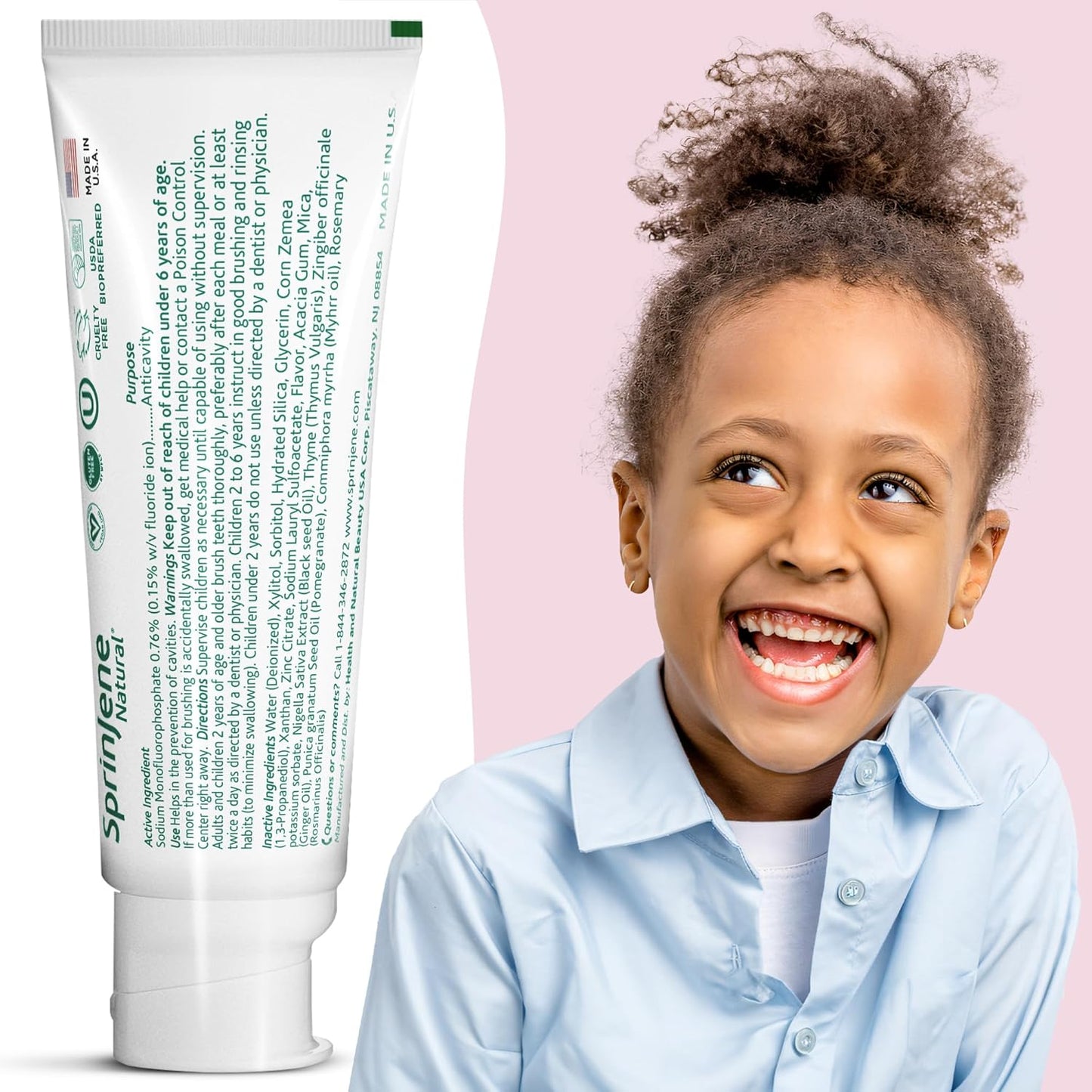 SprinJene Natural Children’s Toothpaste – Fluoride Bubblegum Toothpaste for Kids & Toddlers – Safe Gentle Formula for Cavity Protection – Made in The USA with Black Seed Oil & Zinc (4 Pack)