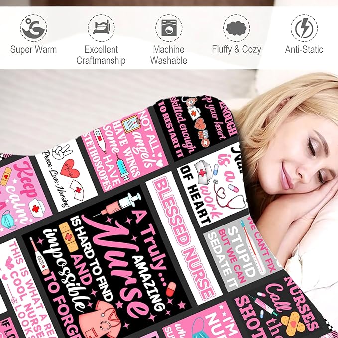 Nurse Gifts Blanket for Women Nursing Gift Throw Blankets Plush Flannel Bedding Mothers Day Nurse Graduation Gifts for Women Nurses Retirement Birthday Party Decorations 60"X50"