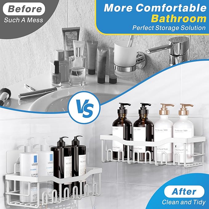 Shower Caddy 2 Pack,Adhesive Shower Organizer for Bathroom Storage&Home Decor&Kitchen organizers and storage,No Drilling,Large Capacity,Rustproof Stainless Steel Bathroom Organizer,Bathroom Decor Sets
