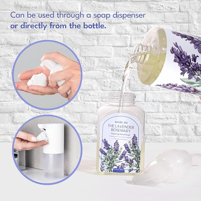 ROMIIE ZOI Foaming Hand Soap Refill Gift Set-3 Pack with Dispenser, Cruelty-Free and Biodegradable Formula, Moisturizing with Essential Oil for Sensitive Skin,Lavender Rosemary Scent,(33.8 Fl Oz x 3)