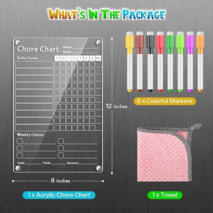 Acrylic Magnetic Chore Chart for Kids,Chores Chart for Fridge Refrigerator,Dry Erase Behavior Chore Chart for Multiple Kids,Reward Chart for Multiple Kids Teens Adults Family,8"x12" (White-1 Pack)