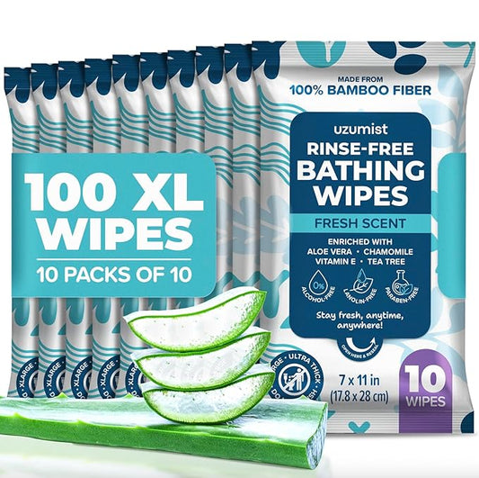 Body Wipes For Adults Bathing No Rinse 100pc XL - Ultra Thick Shower Travel Wipes For Personal Cleansing & Hygiene Essentials, Elderly Care, Incontinence Disposable Washcloths For Women Men