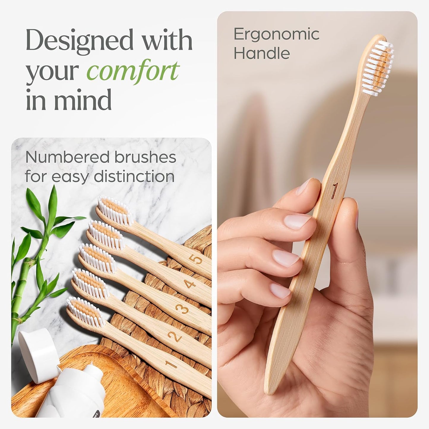 Bamboo Toothbrushes Bulk Soft Bristles (50 Pack) - Eco-Friendly, Natural Wooden Toothbrush