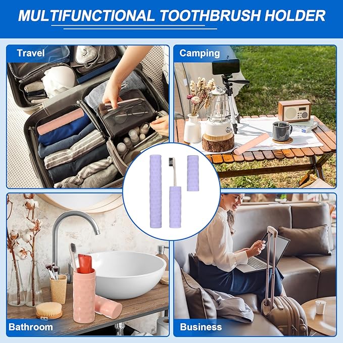 uxcell 2Pcs Travel Toothbrush Case, 8.1x1.4x1 Portable Travel Toothbrush Holder with Dot, Plastic Toothpaste Container for Bathroom, Gym, Business Trip, Camping, Purple